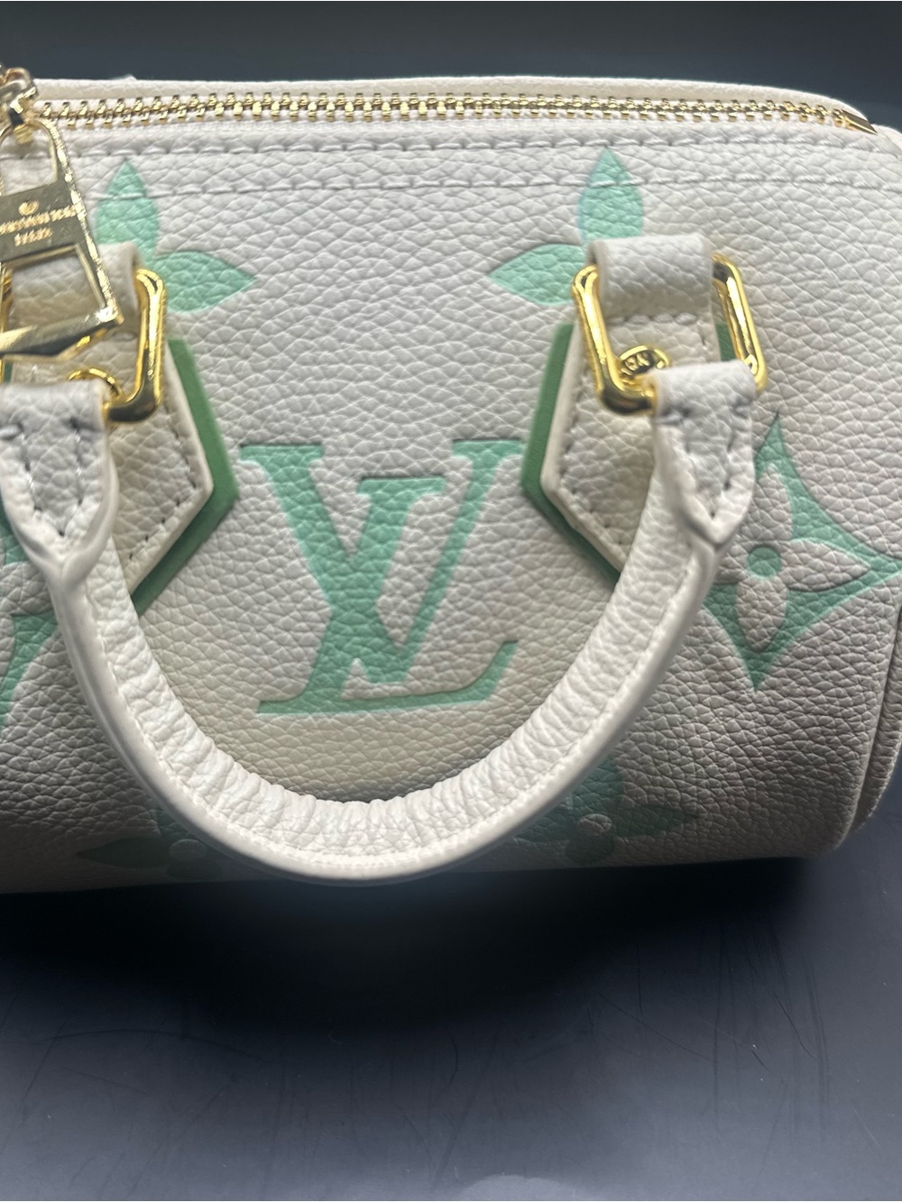 FASHION White & Mint Monogram Mini Satchel with Gold Hardware - Picture 4 of 5